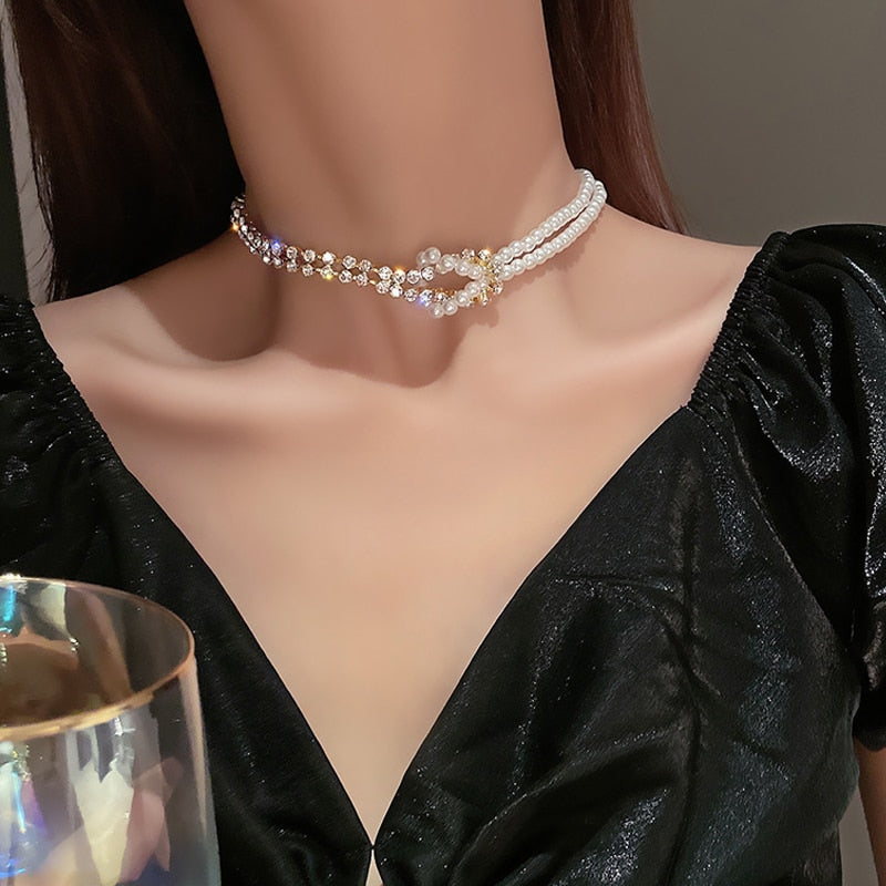 Water-wave Pearl Necklace For Women Charming Big Metal Geometric Statement Collar Necklace - MERGE.DAY.1.FREESTYLE
