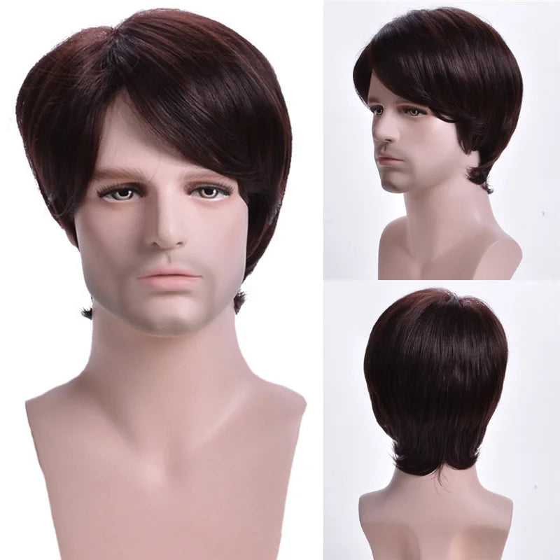 MSIWIGS Men Short Straight Wig Ombre Grey Brown Synthetic Wig White for Male Hair Fleeciness Realistic Natural Headgear - MERGE.DAY.1.FREESTYLE