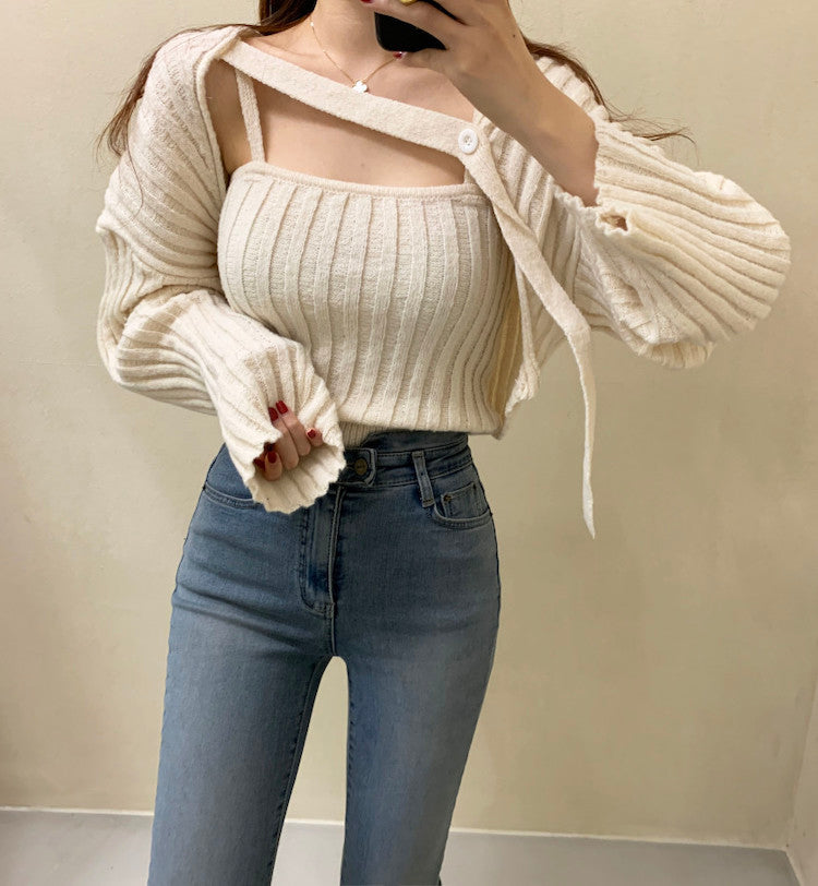 Camisole Knitted Cardigans Women Two Piece Sets 2021 Autumn Sweater Jacket Woman - MERGE.DAY.1.FREESTYLE