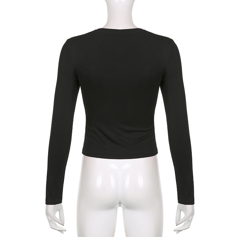Patchwork Slim Tops Tee Long Sleeves Square Collar Retro Casual Tshirts - MERGE.DAY.1.FREESTYLE