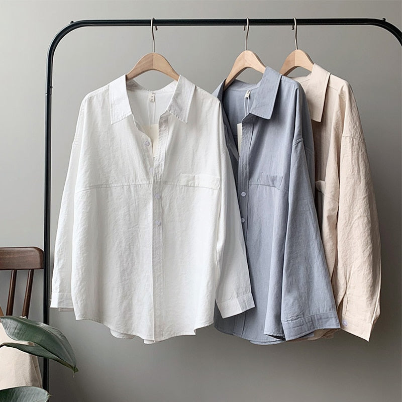 Loose Turn-down Collar Solid Female Shirts Tops Spring Summer Blouses - MERGE.DAY.1.FREESTYLE