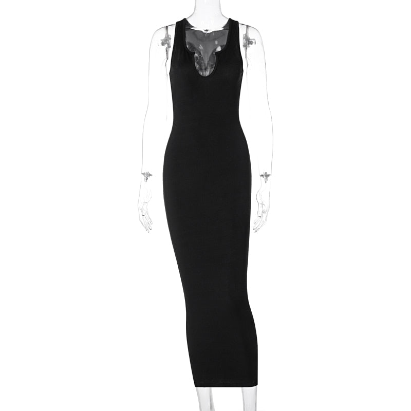 Ribbed Knitted Stripe Women Pure Sleeveless Midi Dress V Neck Bodycon Elegant 2022 Summer - MERGE.DAY.1.FREESTYLE