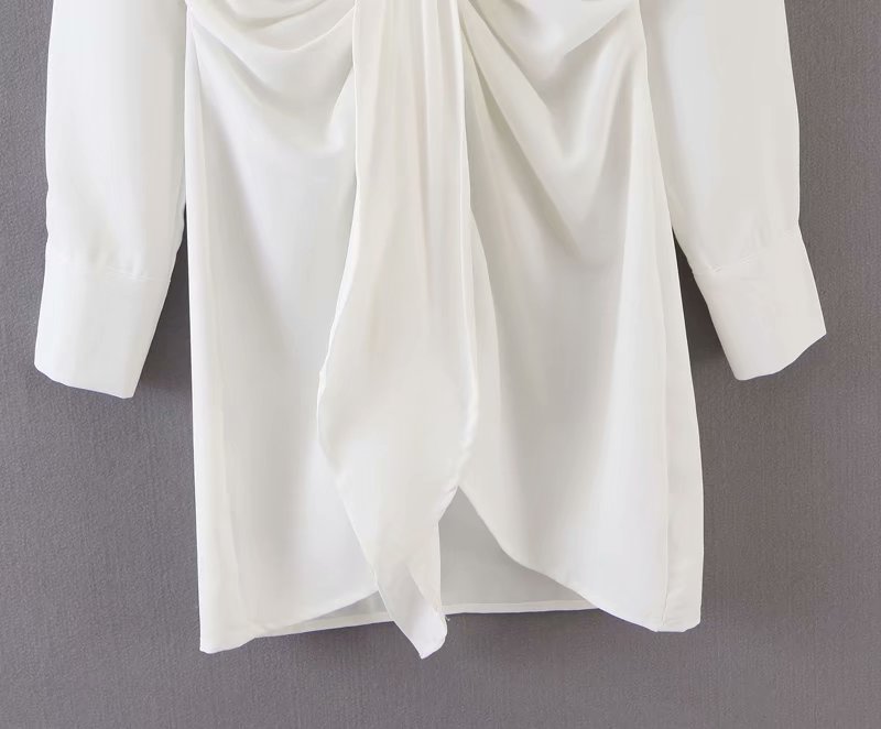 mini dress summer long sleeves women irregularity pleated vocation style loose white shirtdress - MERGE.DAY.1.FREESTYLE