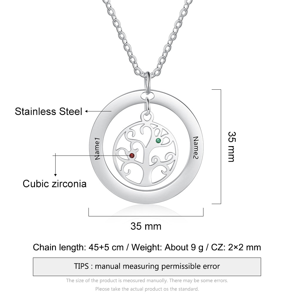 Tree of Life Name Necklace with Birthstone Name Engraved Pendant Family - MERGE.DAY.1.FREESTYLE