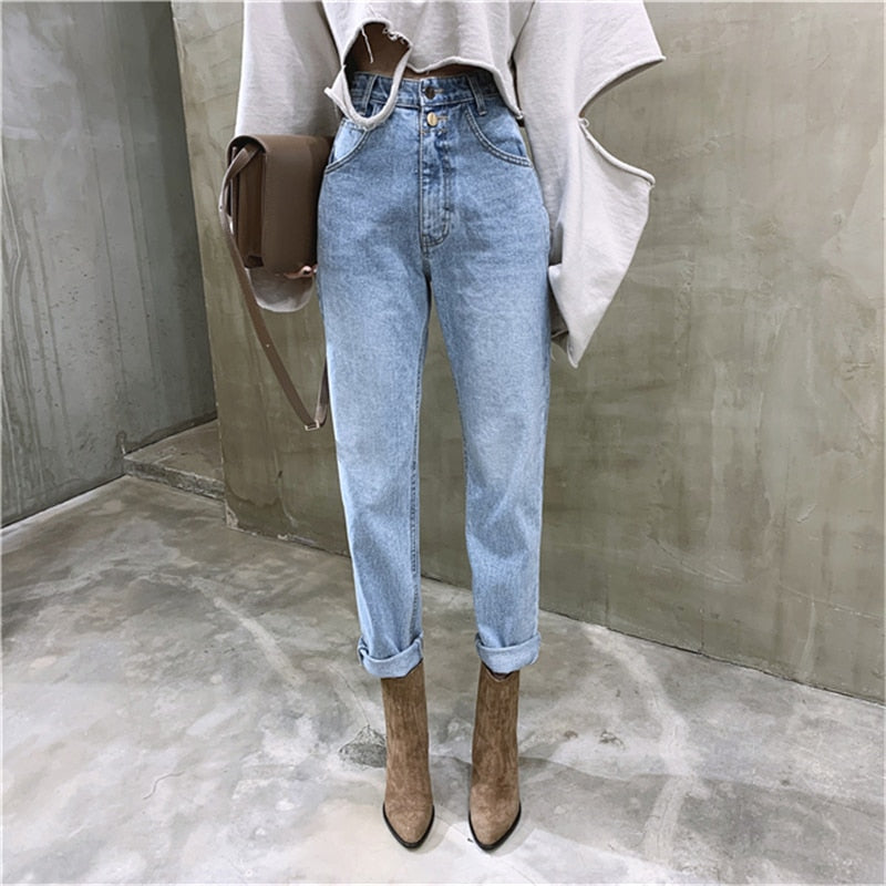 Women Streetwear Loose Female Denim Jeans Buttons Zipper Ladies trouser - MERGE.DAY.1.FREESTYLE