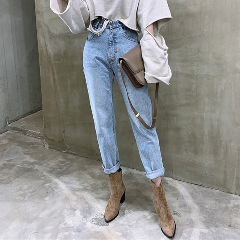 Women Streetwear Loose Female Denim Jeans Buttons Zipper Ladies trouser - MERGE.DAY.1.FREESTYLE