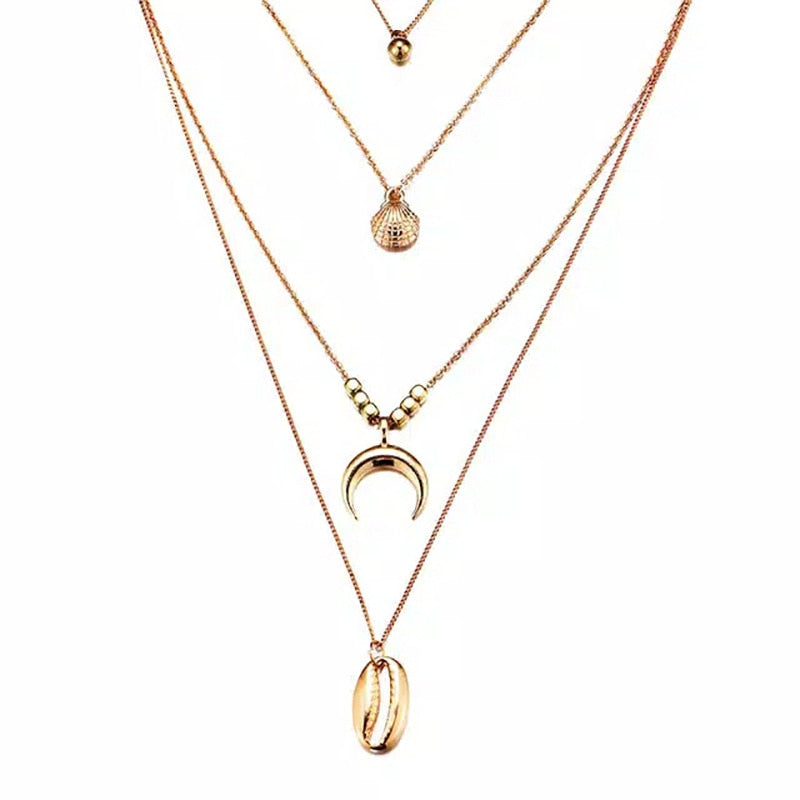 Multi Layer Lock Portrait Pendants Necklaces For Women Gold Metal Key Heart Necklace - MERGE.DAY.1.FREESTYLE