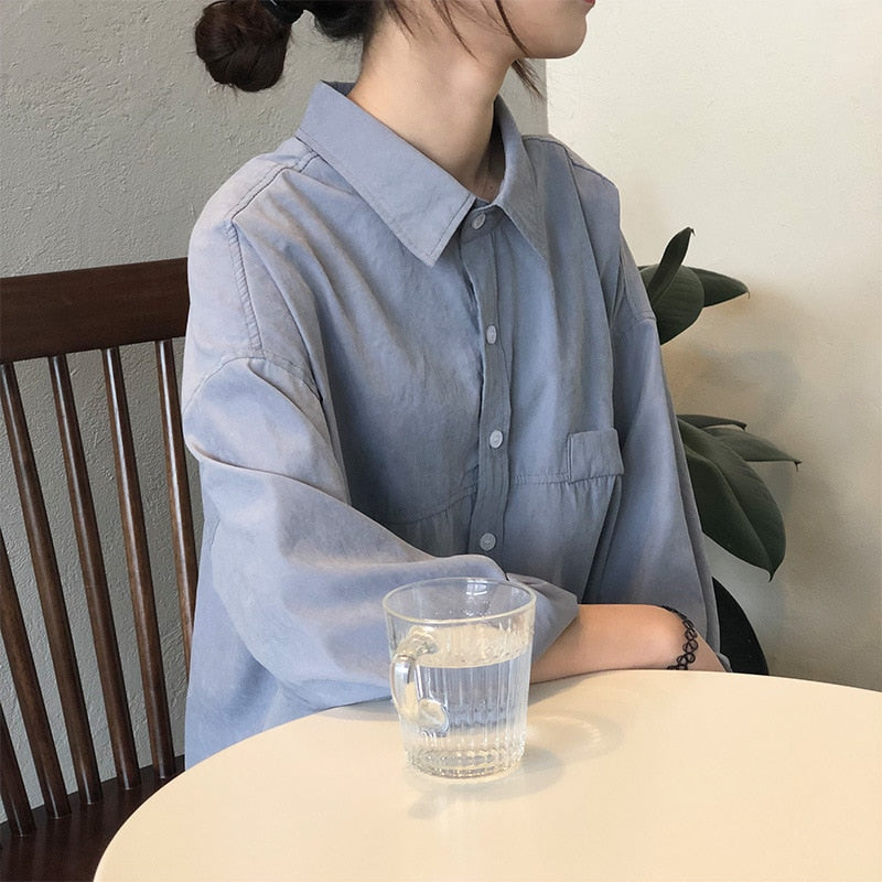 Loose Turn-down Collar Solid Female Shirts Tops Spring Summer Blouses - MERGE.DAY.1.FREESTYLE