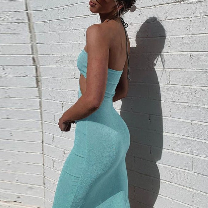 Women Halter Cut Out Backless Corset Midi Dress High Waist Split Slim Grunge Vestidos 2022 Summer - MERGE.DAY.1.FREESTYLE