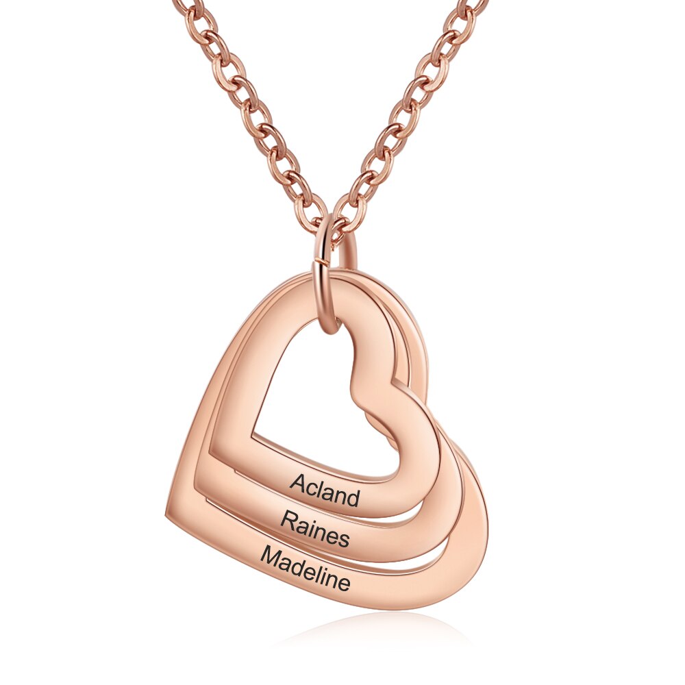 3 Names Heart Pendant Necklace Customized Necklace - MERGE.DAY.1.FREESTYLE