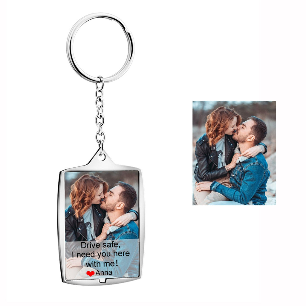 Stainless Steel Car Keyring Personalised Photo With Text Memory Gifts - MERGE.DAY.1.FREESTYLE
