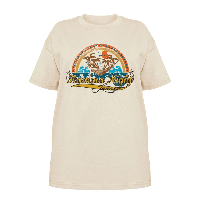 1pcs WHITE Tees Summer Casual Oversized Tee Best Surfing Santa Monica California Womens Retro Style - MERGE.DAY.1.FREESTYLE