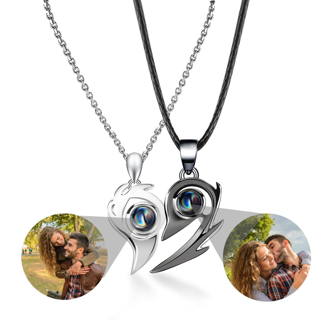 Flame Heart Shaped Custom Photo Projection Couples Necklaces - MERGE.DAY.1.FREESTYLE