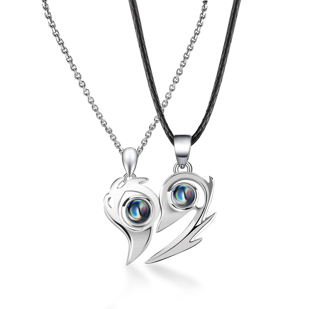 One Pair Magnetic Flame Heart Shaped Custom 100 languages Name Projection Couples Necklaces - MERGE.DAY.1.FREESTYLE