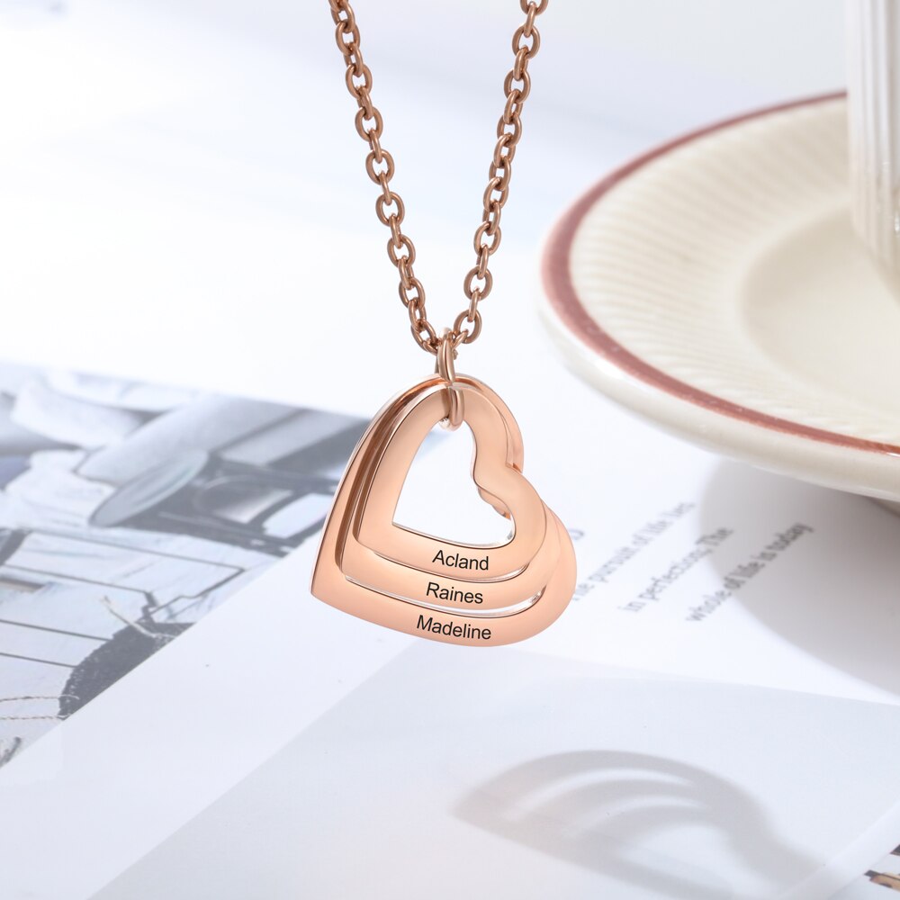 3 Names Heart Pendant Necklace Customized Necklace - MERGE.DAY.1.FREESTYLE