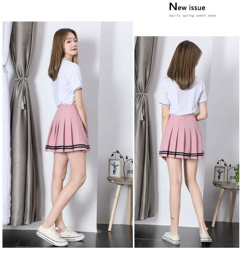 Striped Pleated Elastic Waist Female Sweet Mini Dance Plaid Skirt Y2k - MERGE.DAY.1.FREESTYLE