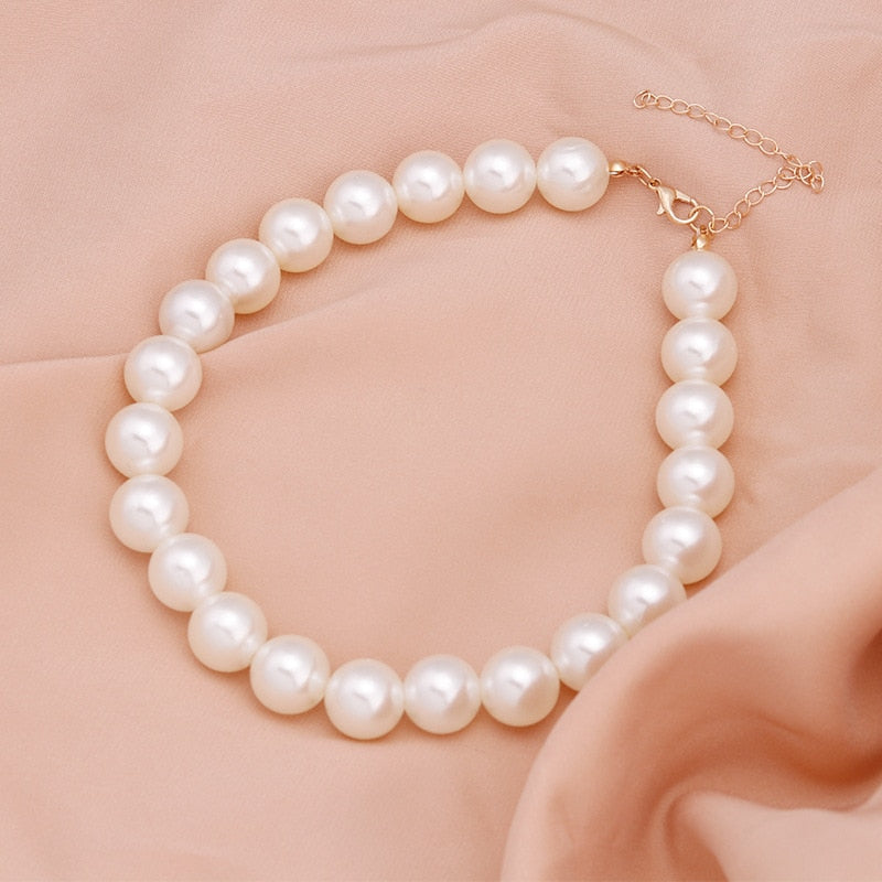 Big White Imitation Pearl Beads Choker Clavicle Chain Necklace For Women Wedding Jewelry - MERGE.DAY.1.FREESTYLE