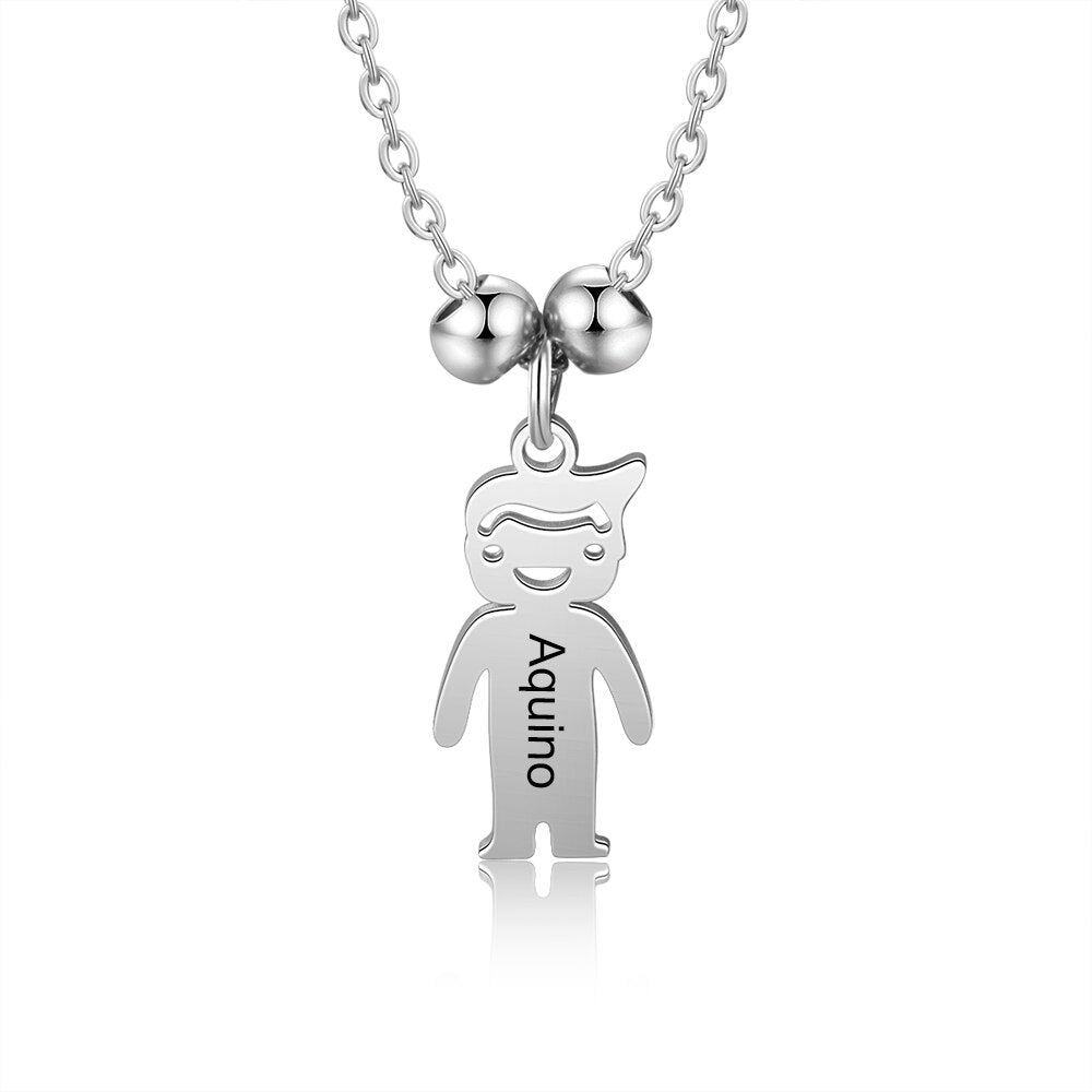 Personalized Engraved Name Necklace with Boy Girl Charms - MERGE.DAY.1.FREESTYLE