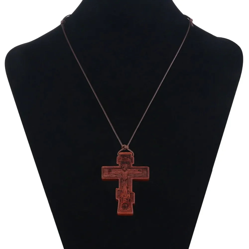 INRI red and black wood cross necklace rope chain religious - MERGE.DAY.1.FREESTYLE