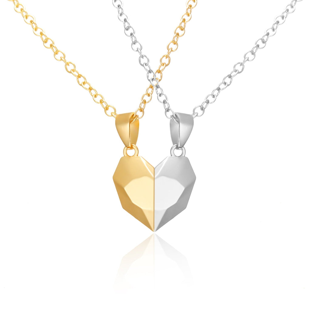 2Pcs Punk Heart Pendant Couple Necklace Lover Distance Faceted Magnetic Necklace - MERGE.DAY.1.FREESTYLE