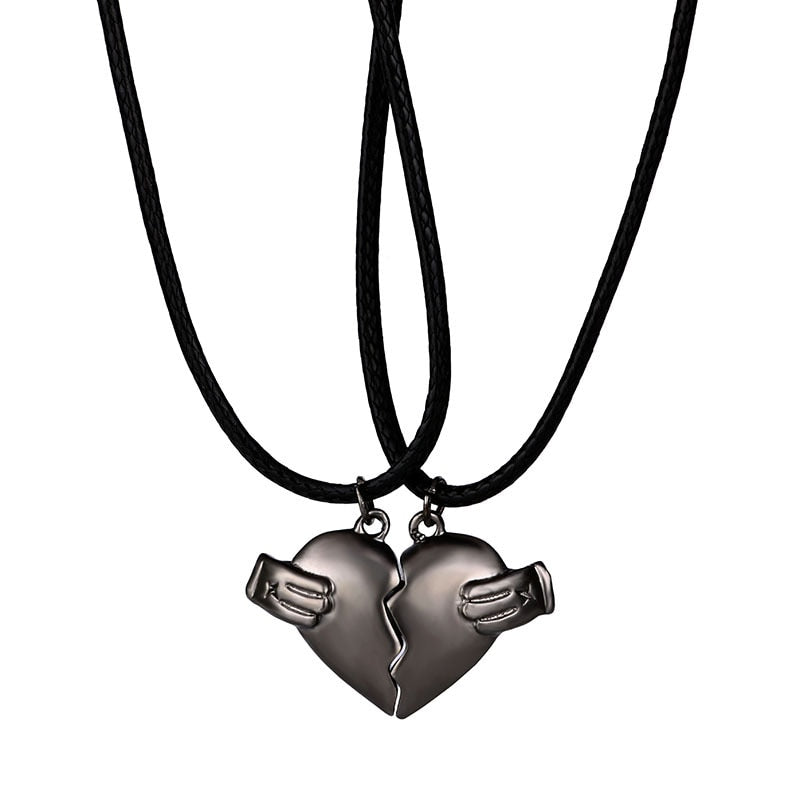 2Pcs Lovers Matching Heart Pendant Couple Magnetic Heart Pendant Necklace Couple Jewelry - MERGE.DAY.1.FREESTYLE