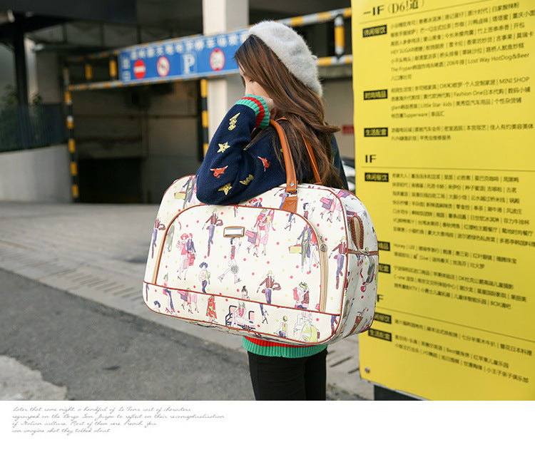Women Travel Bags PU Leather Large Capacity Waterproof Print Luggage Duffle Bag - MERGE.DAY.1.FREESTYLE