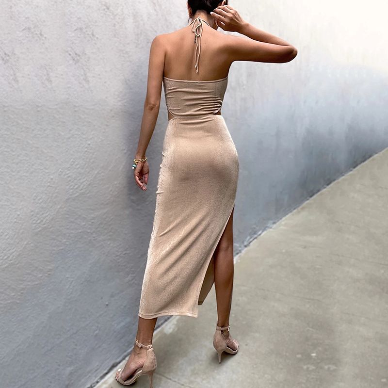 Women Halter Cut Out Backless Corset Midi Dress High Waist Split Slim Grunge Vestidos 2022 Summer - MERGE.DAY.1.FREESTYLE