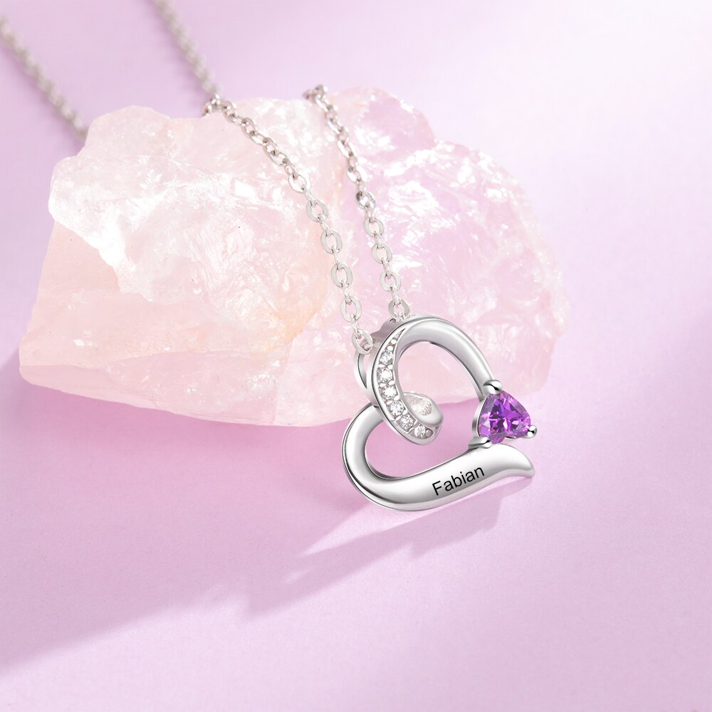 Personalized Birthstone Custom Engrave Name Necklace Heart Pendants - MERGE.DAY.1.FREESTYLE
