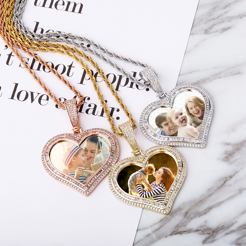 Custom Photo Pendant Heart-shaped Medal Necklace Iced Cubic Zirconia Pendant Hip Hop Jewelry - MERGE.DAY.1.FREESTYLE
