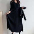 V-neck Single-breasted Women Thicken Sweater Dress Knitted Belted Female A-line soft dresses - MERGE.DAY.1.FREESTYLE