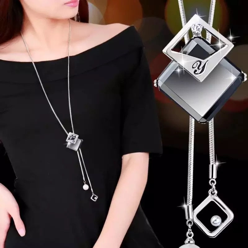 Collier Femme Long Gray Crystal Necklaces & Pendants for Women Round Statement Necklace - MERGE.DAY.1.FREESTYLE