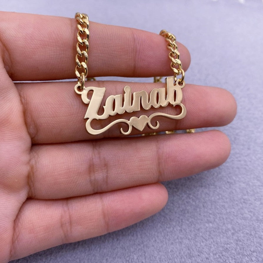 Custom Name Necklace With Heart Stainless Steel Cuban Chain Necklace - MERGE.DAY.1.FREESTYLE