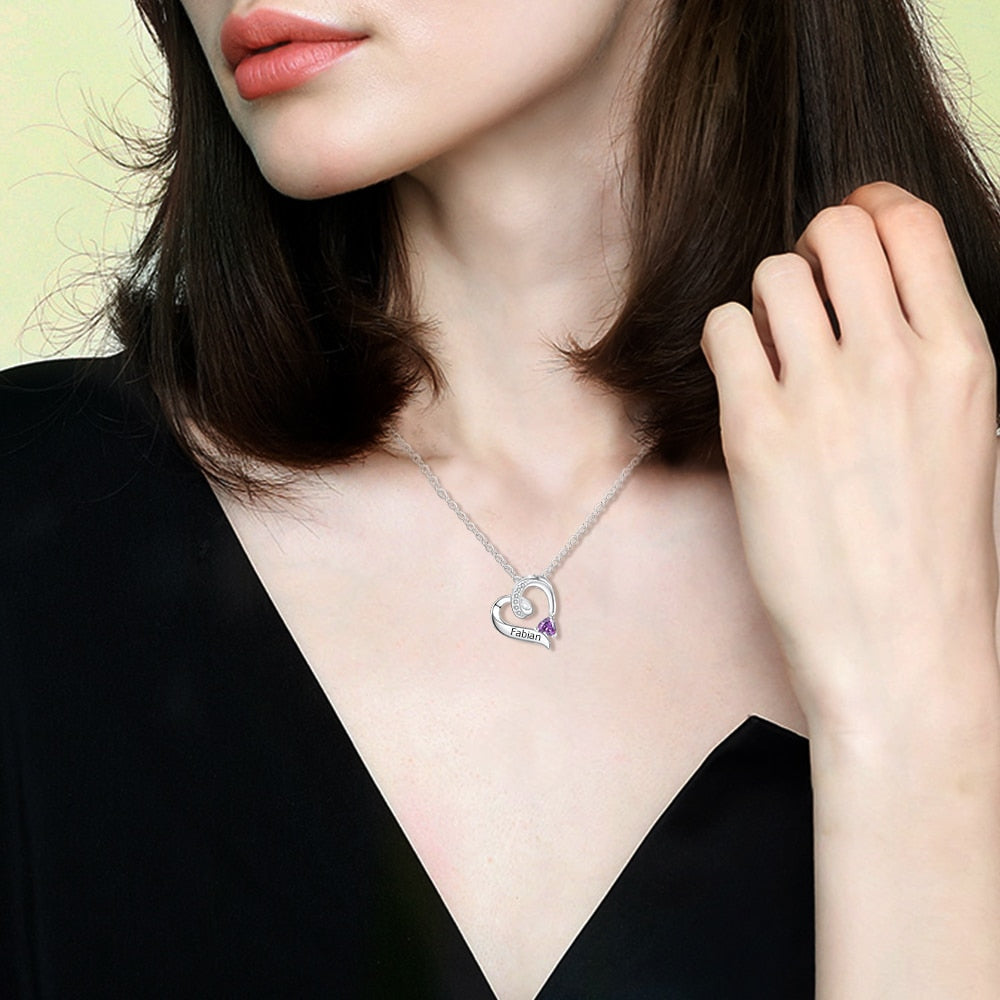 Personalized Birthstone Custom Engrave Name Necklace Heart Pendants - MERGE.DAY.1.FREESTYLE