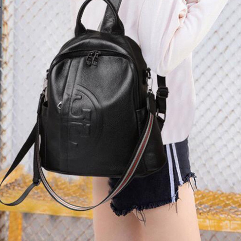 Genuine Real Cowhide Leather Backpack High Quality Women's Bag Durable Dirty Student School Bag - MERGE.DAY.1.FREESTYLE