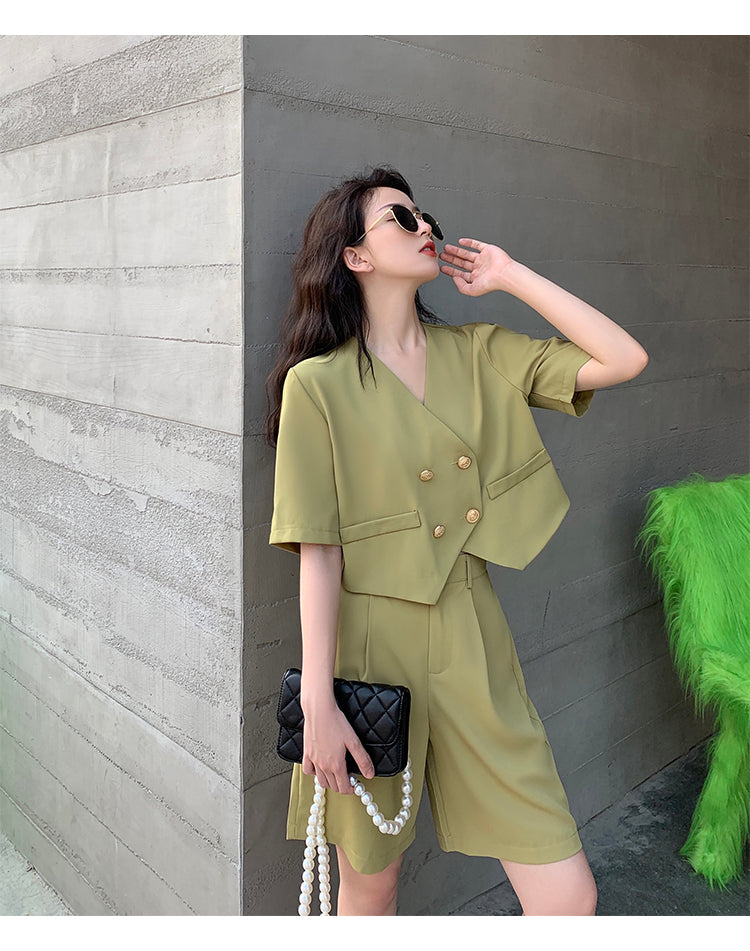 Fashion Office Short Sets Women Korean Loose Two Piece Suits Summer Thin - MERGE.DAY.1.FREESTYLE