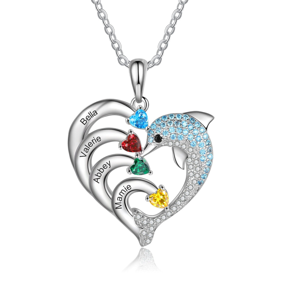 Delicate Dolphin 2-8 Name Necklace Customized Heart Pendant - MERGE.DAY.1.FREESTYLE