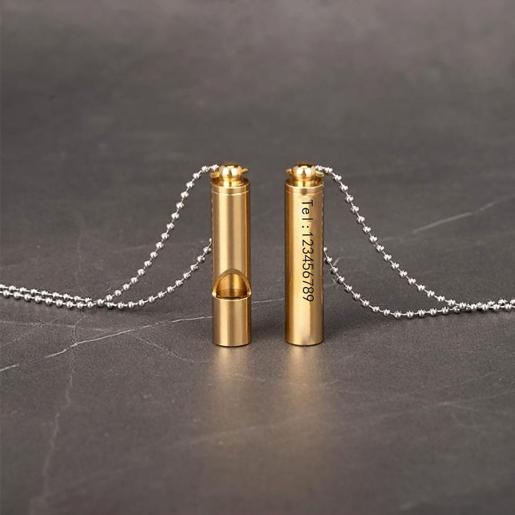 Engraved Text Brass Whistle Necklaces Custom Phone Number Children Anti-lost Necklace - MERGE.DAY.1.FREESTYLE