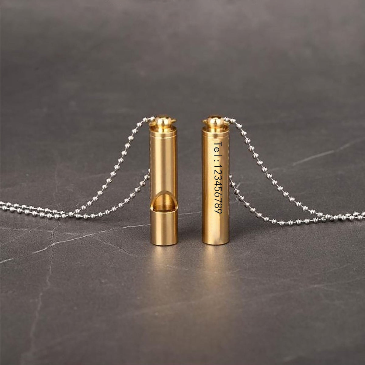 Engraved Text Brass Whistle Necklaces Custom Phone Number Children Anti-lost Necklace - MERGE.DAY.1.FREESTYLE