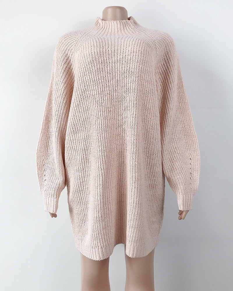 Women Turtleneck Oversized Knitted Dress Solid Long Sleeve Casual Elegant Mini Sweater Dress Plus Size - MERGE.DAY.1.FREESTYLE