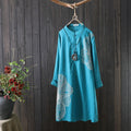Cotton Shirt Long Sleeve Embroidery Blouse Stand Collar Loose Long Top Office Lady Casual Wear - MERGE.DAY.1.FREESTYLE