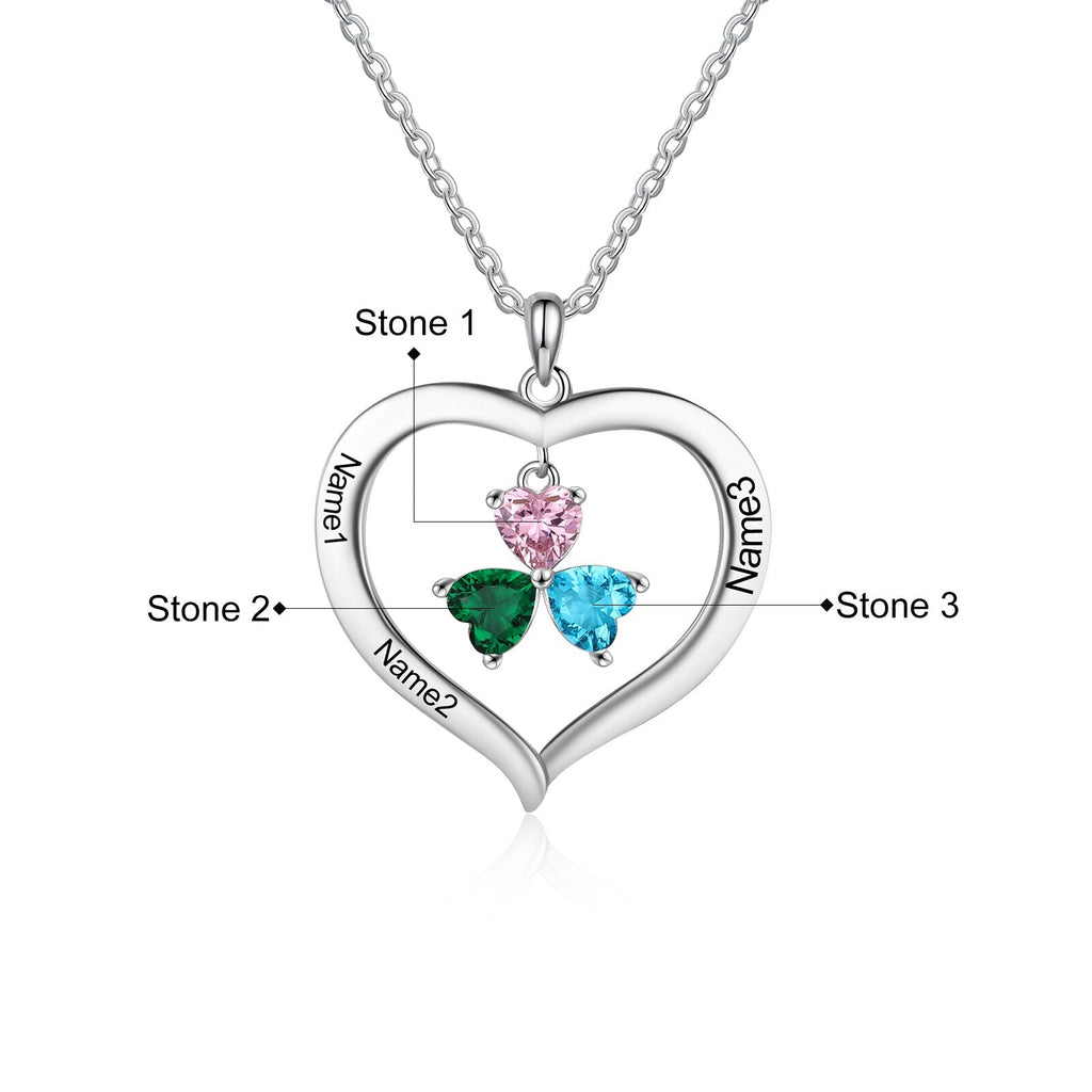 Personalized Heart Name Necklace with 1-8 Engraving Birthstone Pendant - MERGE.DAY.1.FREESTYLE