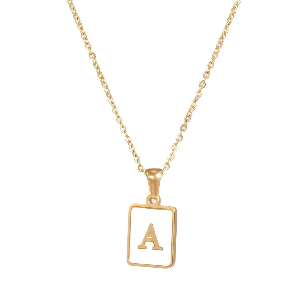 18K Golden Chain Necklaces Male Square Natural Shell Initial Letters Pendant Stainless Steel Jewelry - MERGE.DAY.1.FREESTYLE