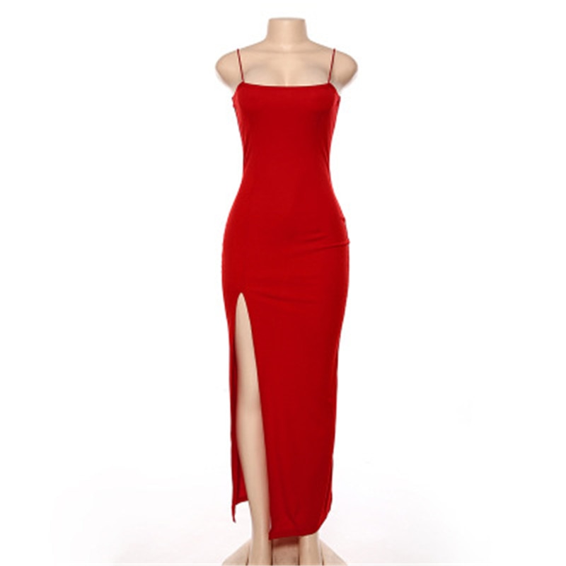 Backless Strap Split Dress Women Elastic Long Dresses Sleeveless Camisole Dress - MERGE.DAY.1.FREESTYLE