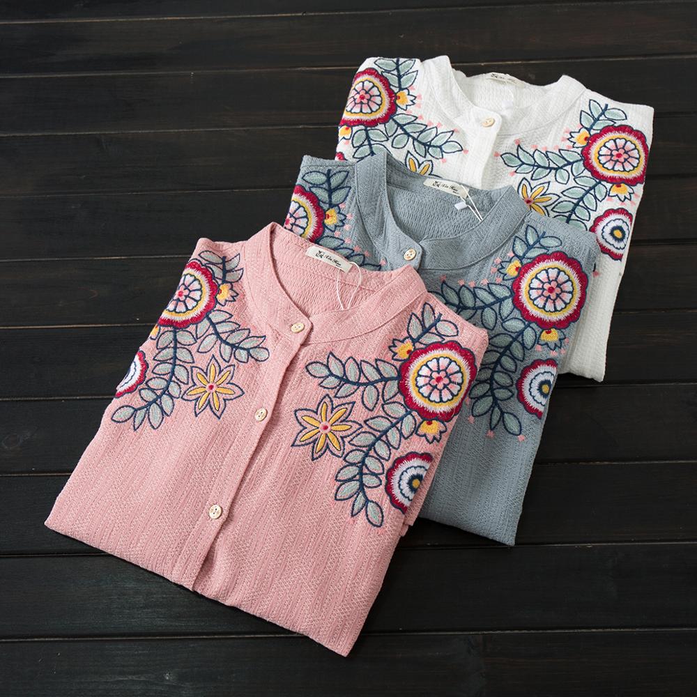 Women White Shirt 100% Cotton Embroidery Long Sleeve Button Up Blouse Loose Office Top - MERGE.DAY.1.FREESTYLE