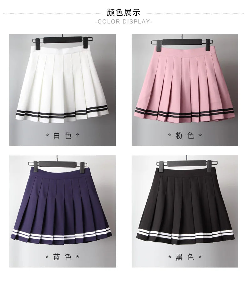 Striped Pleated Elastic Waist Female Sweet Mini Dance Plaid Skirt Y2k - MERGE.DAY.1.FREESTYLE