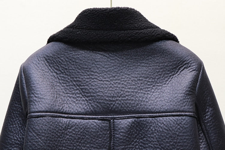 Faux Lamb Leather Jacket Pu Moto Zipper Jacket Warm Thick Outerwear - MERGE.DAY.1.FREESTYLE