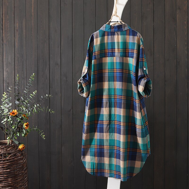 100% Cotton Plaid Shirt Long Sleeve Button Up Casua Loose Blouse Plus Size - MERGE.DAY.1.FREESTYLE