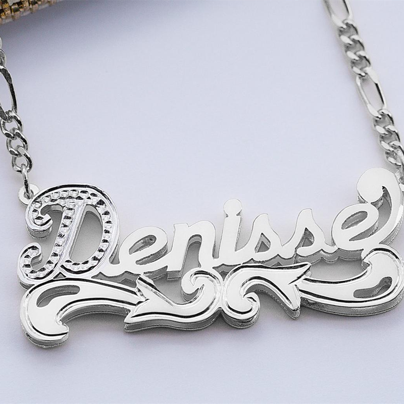 Customized Nameplate Necklace Double Name Plate Pendant Custom Letter With Figaro Chain - MERGE.DAY.1.FREESTYLE