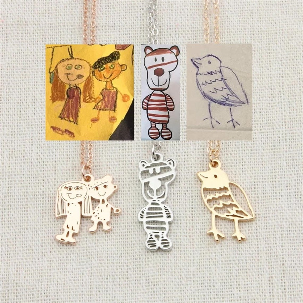 Actual Kids Drawing Necklace Art Gift Customized Personalized Necklace Children Artwork Necklace - MERGE.DAY.1.FREESTYLE