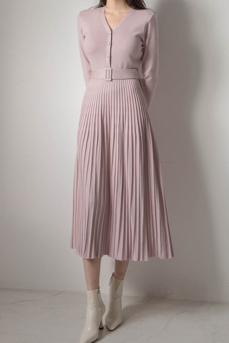 Single-breasted Women Sweater Dress Knitted Belted Female A-line soft dresses - MERGE.DAY.1.FREESTYLE